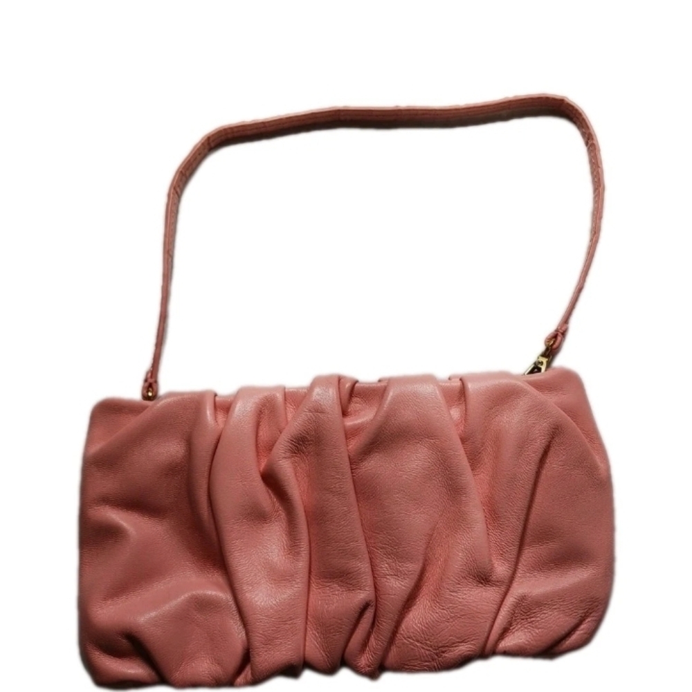STAUD Ruched Bean Convertible Shoulder Clutch Bag Grapefruit Pink NEW - Picture 4 of 12